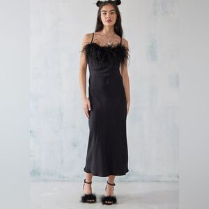 NWT SLEEPER Boheme feather-trim midi dress size Small